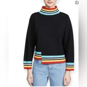 Alice & Olivia Black and Striped Asymmetrical Sweater Small EUC